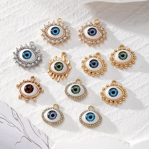 Evil Eye Pendants Alloy Rhinestone Colorful Turkish Eye Charms For DIY Necklace Earring Jewelry Making Accessories