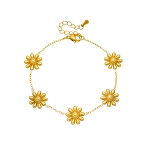 Elegant gold-plated stainless steel sunflower bracelet with adjustable lobster clasp chain