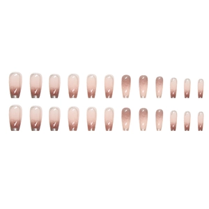 Mocha gradient press-on nails in long coffin shape with golden foil trim and glossy finish