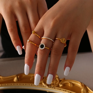 Set of 5 18K gold plated stackable rings with Tree of Life and heart designs