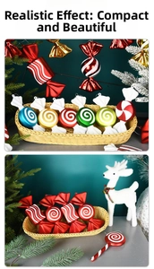 Detailed view of colorful 18cm painted Christmas candy ornaments in a festive setting