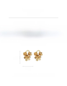 Detail view of gold flower earrings with dimensions 4.2cm by 3cm and 15.9g weight info