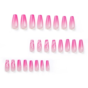 Faux ongles ballerine dégradé rose avec texture marbre blanc ensemble de 24 pièces