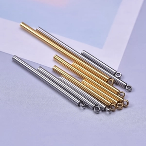 Detailed view of 304 stainless steel bar pendants in gold and silver for DIY necklaces