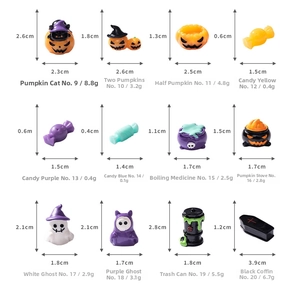 Detailed grid showing Halloween resin miniatures like pumpkin cats and ghosts