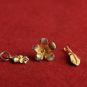 Gold-plated S925 silver DIY pendants featuring peach blossom and feather designs