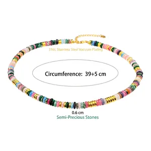 Collier de perles en pierres naturelles colorées avec chaîne d'extension en acier 316L