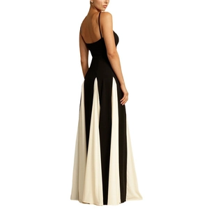 Women's backless colorblock maxi dress with thin straps for casual summer vacation style