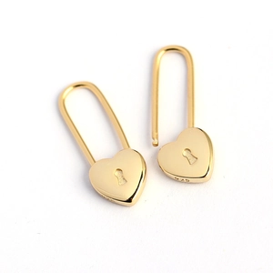 S925 sterling silver gold plated heart padlock earrings featuring a keyhole design