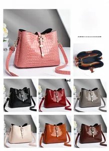 Detail view of crocodile pattern faux leather tote bag showing dimensions and seven colors