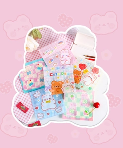 Close-up of cute cartoon animal self-sealing bags for cookies and snacks candy packaging