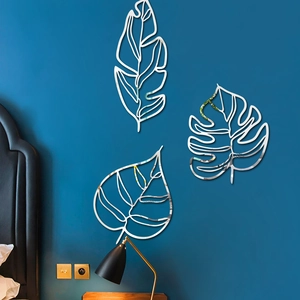 Stickers Muraux Miroir en Acrylique à Feuilles Tropicales Creuses Autocollant Mural d'Art Imperméable pour Salon Chambre Décoration