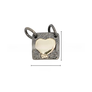 Detailed view of square heart pendant in gunmetal finish with dual rings and 9mm size