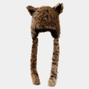 Winter plush leopard print trapper hat with cute long ears and earflaps for women