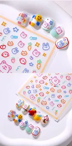 Detail of TK-019F cartoon nail stickers featuring cute bear, rabbit and star motifs
