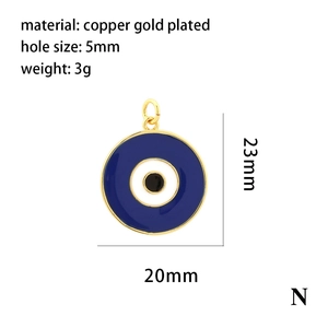 18K gold plated copper evil eye pendant with blue enamel for DIY jewelry making