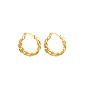French vintage gold hollow chain hoop earrings with sparkling diamonds and elegant design