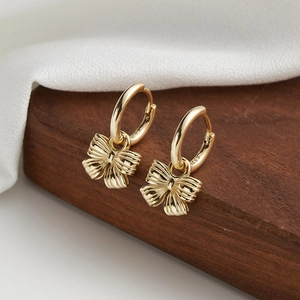 Minimalist S925 sterling silver gold bow pendant hoop earrings for women jewelry