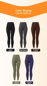 Detailed color selection grid of high waist yoga pants in five solid versatile shades