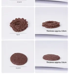 Detailed views of chocolate cookie models with thickness and diameter measurements
