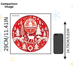 Weihnachtsaufkleber Rentier 29cm Durchmesser im Größenvergleich mit Smartphone