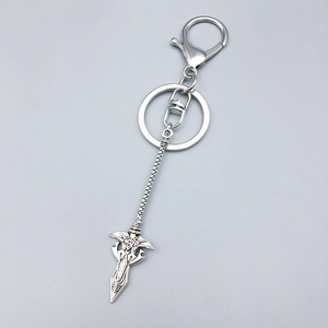 Silver alloy sword pendant keychain featuring a polished longsword for DIY jewelry