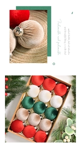 Close-up of 6cm velvet Christmas balls in a 12-piece set with plush texture details