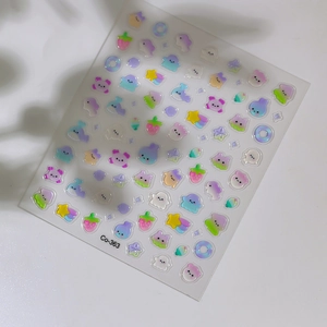 3D embossed sea animal and bear nail stickers with glossy finish on white background