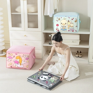 Cartoon Clothing Storage Bag Large Capacity Non Woven Fabric Quilt Organizer Box With Handles For Bedroom Closet