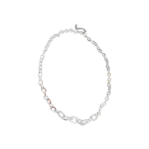 Square zircon hollow necklace with half metal chain and sparkling rhinestone design