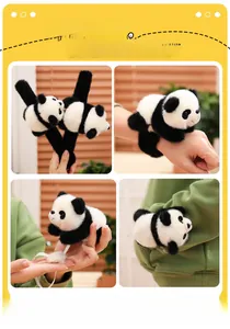 Detail showing plush panda bracelet worn on wrist and arm with soft fluffy texture