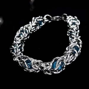 Bracelet pour homme en acier titane argenté avec perles bleues de style hip hop rétro