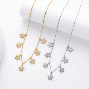 Elegant S925 sterling silver star choker necklace with white cubic zirconia crystals