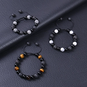 Dreiteiliges Herren Armband Set mit Tigerauge, Kartenstein und Lava Perlen