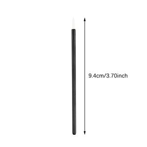 Detailed size view of black fine tip eyeliner brush measuring 9.4cm on white background