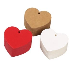 Red brown and white heart shaped kraft paper gift tags with pre-punched holes