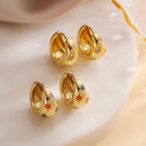 Vintage Copper Zirconia Star Hoop Earrings Fashion Geometric Waterdrop Circle Earrings For Women Party Jewelry Gift