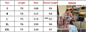 Tableau des tailles détaillé pour la chemise rétro à carreaux avec mesures de buste et longueur