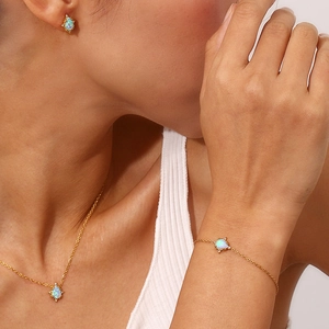 Elegant gold-plated jewelry set with water drop blue opal pendant necklace and earrings