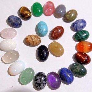 Mix of 20 oval natural crystal stone cabochons for jewelry making in various colors