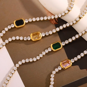 18K gold plated stainless steel bracelets with 3MM zircons and colorful rectangular stones