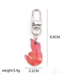 Detailed size chart of mini red shrimp keychain pendant with dimensions and weight info