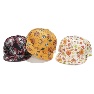 Snapback-petten met platte rand en Halloween-schedel-, pompoen- en herfstprints