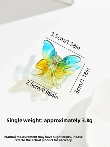 Detail showing 3.5cm butterfly hair clip dimensions and yellow-blue gradient material