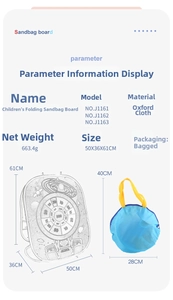 Detailed dimensions and product specifications for the 3-in-1 foldable bean bag toss game