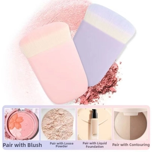Flat makeup brushes with macaque gradient bristles for blush and loose powder application