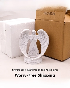Safe protective foam and cardboard box packaging for white angel wing candle holder