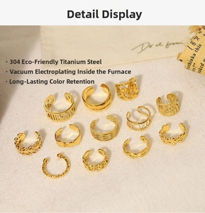 12-piece set of gold-plated titanium steel ear cuffs with retro French court patterns