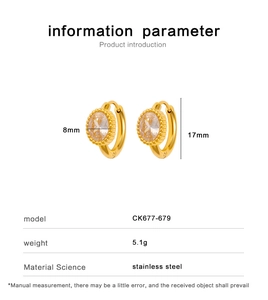 Detail specifications of 18K gold plated stainless steel geometric zircon hoop earrings