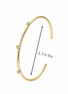 Detailed view of gold plated brass open bangle with 5.5-6.0cm adjustable diameter size